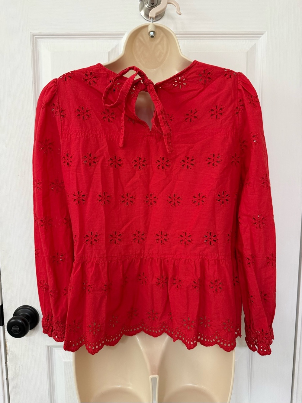 Madewell Eyelet Keyhole Peplum Top Red Cotton Blouse Medium - Picture 4 of 11